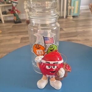 Vtfg. M&M Bundle/glass Jar And Red Ornament Set Holiday Decor M&M Collectors